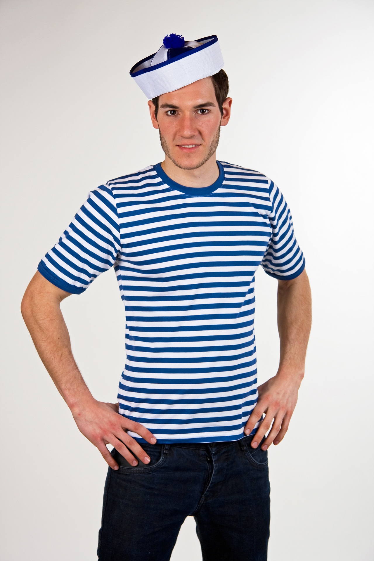 Ringelpulli Kurzarm blau/wei