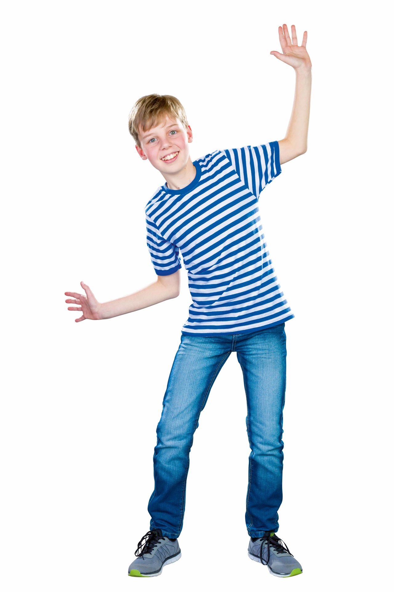 Kurzarm-T-Shirt, blau/wei gestreift