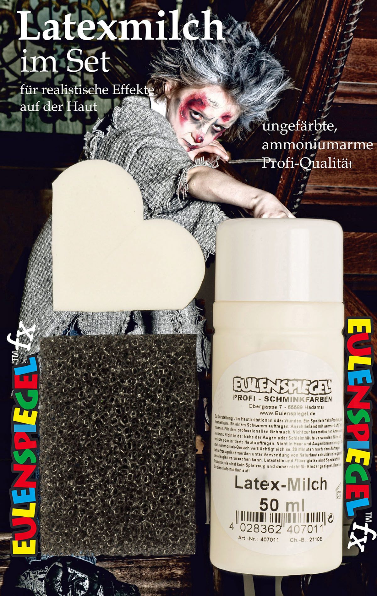 Latex-Milch-Set: 50 ml Latexmilch,  Schw�mmchen