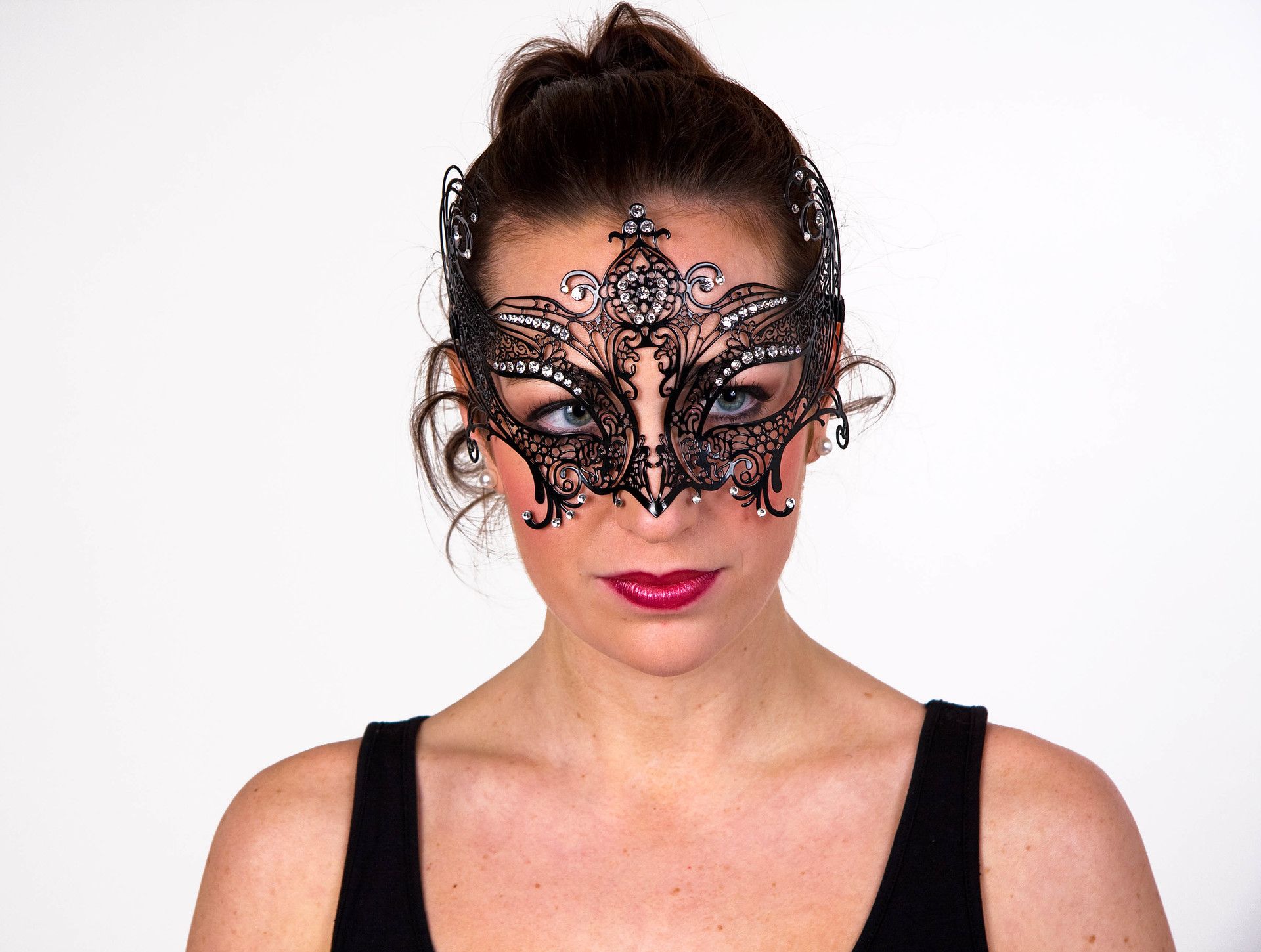 Schmuckmaske schwarz, Metall, Glitzersteine