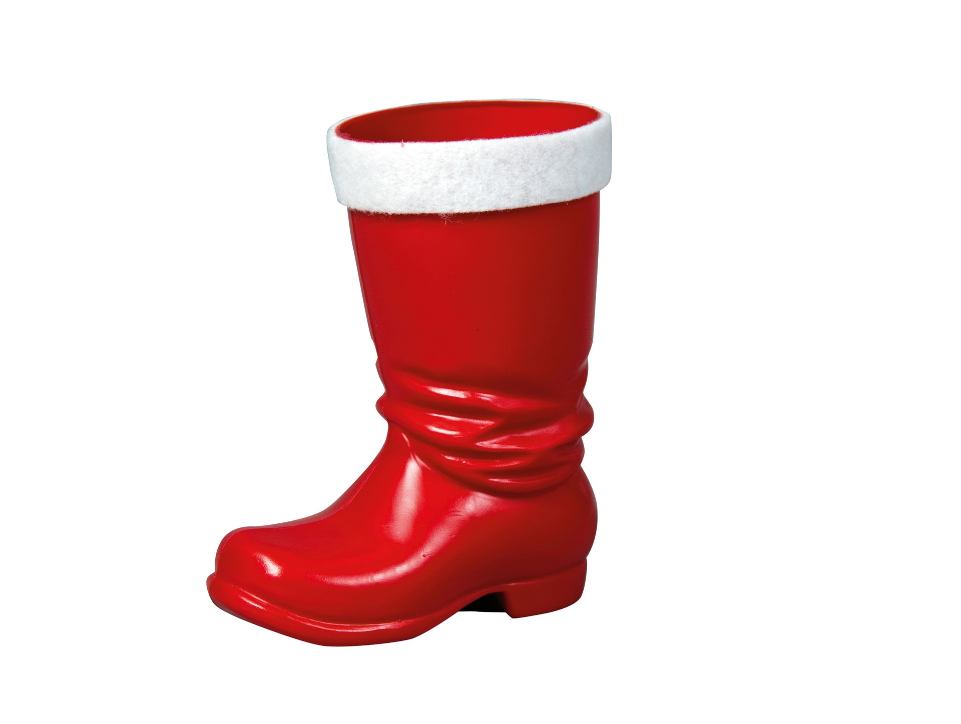 roter Plastikstiefel mit weiem Rand, ca. 16 cm