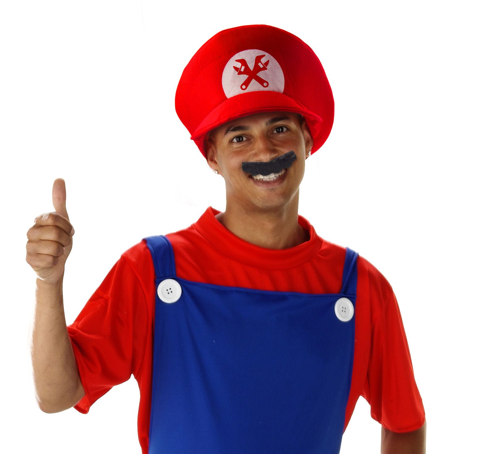 Set: rote Mtze "Super-Klempner", Schnurrbart